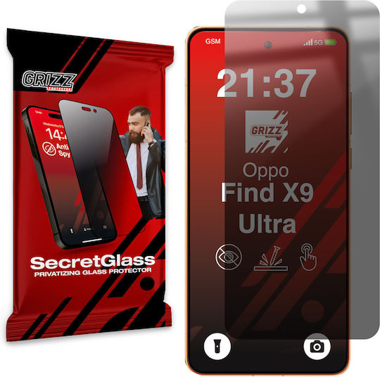 Grizzglass Secretglass Privacy Hybrid Glass Screen Protector Compatible Oppo Find X9 Ultra Black