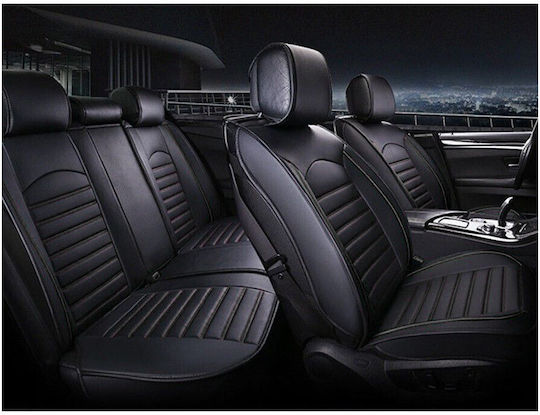 Complete Set Luxury Seat Covers Universal Leather Upholstery Black Eco Leather Black Stitching