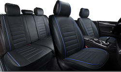 Set Complet Huse Scaune Auto Lux Piele Universală Neagră Piele Ecologică Cusături Albastre