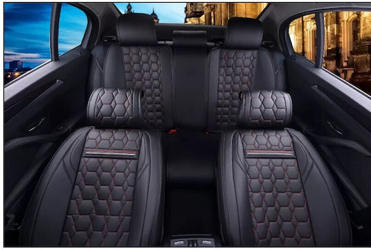 Universal Leather Upholstery Black Seat Covers Red Stitching