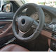 Black Natural Leather Steering Wheel Cover Car Size M 37-39 Cm