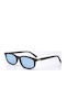 Unisex Sunglasses with Black Horn-Rimmed Frame and Blue Lenses