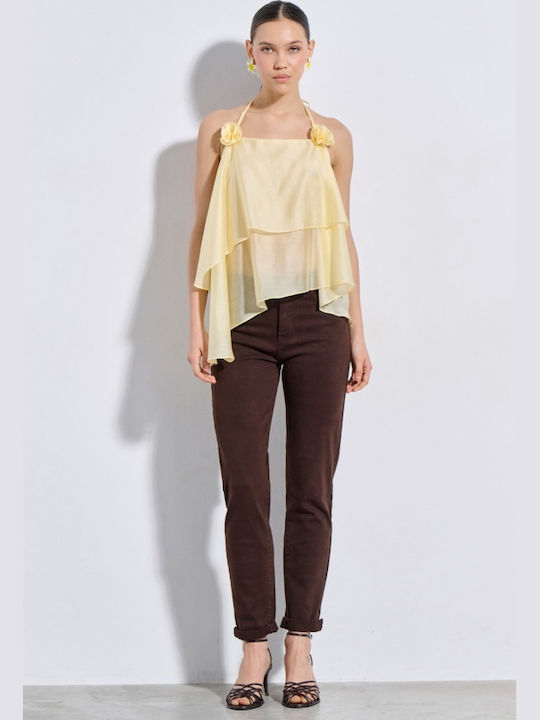 Women's Sleeveless Crop Top Yellow