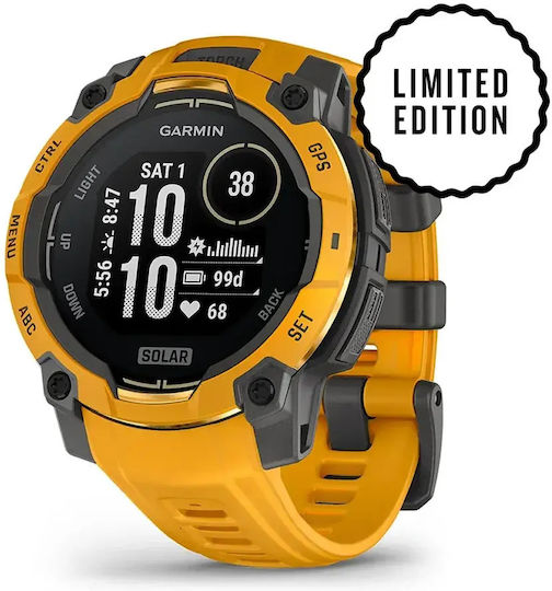 Garmin Instinct 3 Solar Aluminum 45mm Waterproof Smartwatch with Heart Rate Monitor Sunburst with Sunburst/Gray Band