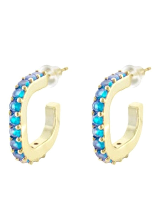 Oxette Earrings Hoops Gold Plated with Blue Stones