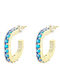 Oxette Earrings Hoops Gold Plated with Blue Stones
