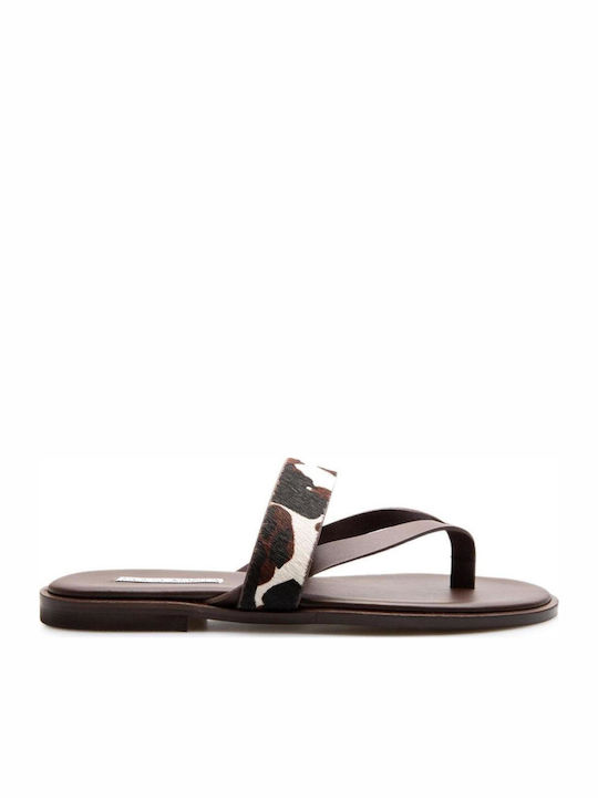 Leather Women's Flat Sandals Brown