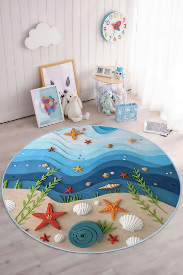 SteweHome Kids Rug Light Blue Round with Diameter 180cm Thickness 60mm