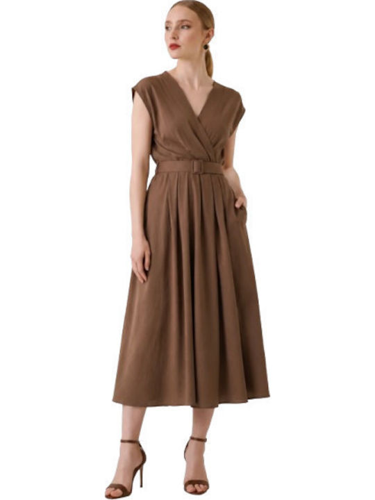 Summer Midi Wrap Dress Brown