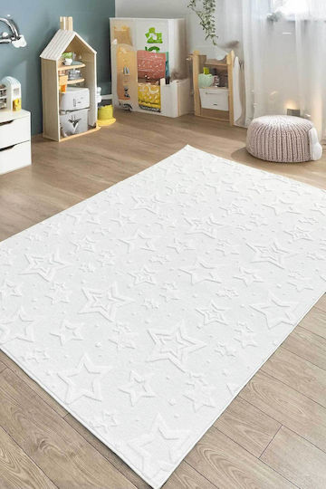 SteweHome Παιδικό Χαλί Αστέρια Βαμβακερό Λευκό 160x250cm Πάχους 60mm