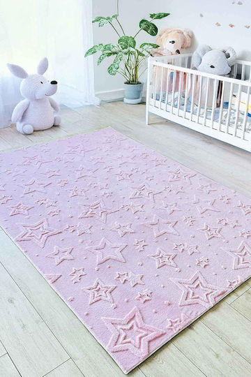 SteweHome Kids Rug Stars Cotton Pink 80x250cm Thickness 60mm