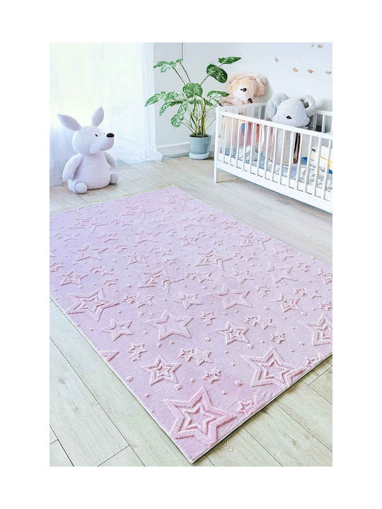 SteweHome Kinderteppich Sterne Baumwolle Rosa 100x150cm Dicke 60mm