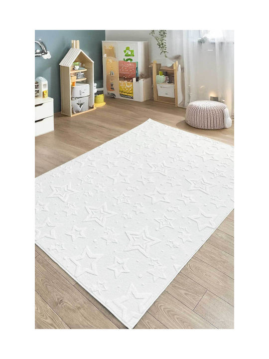 SteweHome Kinderteppich Sterne Baumwoll Weiß 80x350cm Dicke 60mm