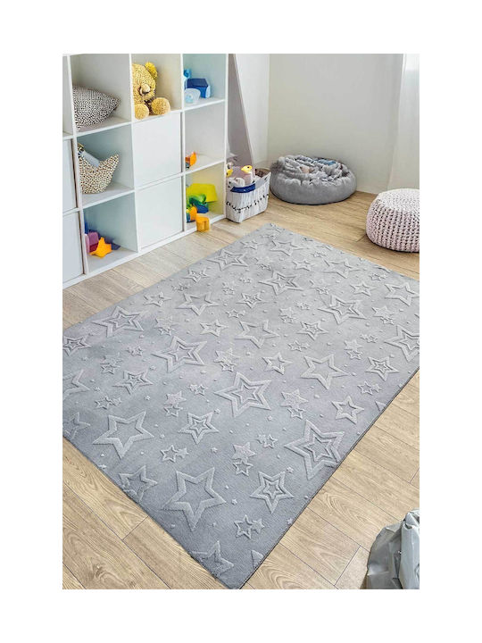 SteweHome Kids Rug Stars Cotton Gray 120x300cm Thickness 60mm