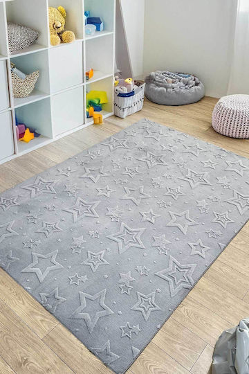 SteweHome Παιδικό Χαλί Αστέρια Βαμβακερό Γκρι 120x300cm Πάχους 60mm