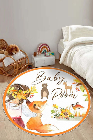 SteweHome Kids Orange Round Rug with Diameter 40cm Thickness 60mm