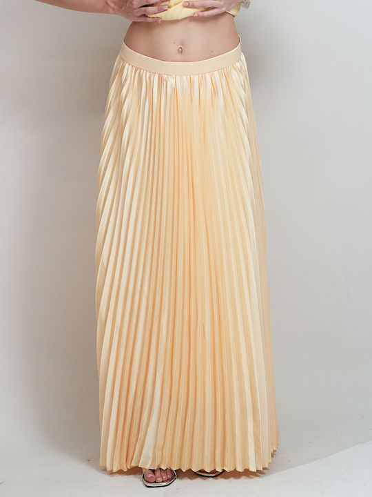 Satin Pleated High Waist Skirt Yellow
