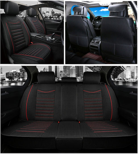 Universal Car Upholstery Seat Covers Textile Black Red Stitching