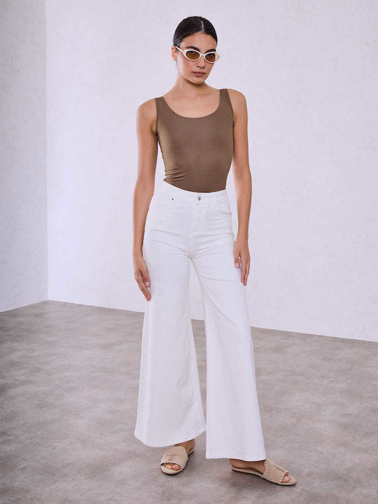 Celestino Damen Denim Wide Leg Baumwolle Loose Fit Weiß Celestino Damen Denim Wide Leg Baumwolle Loose Fit Weiß