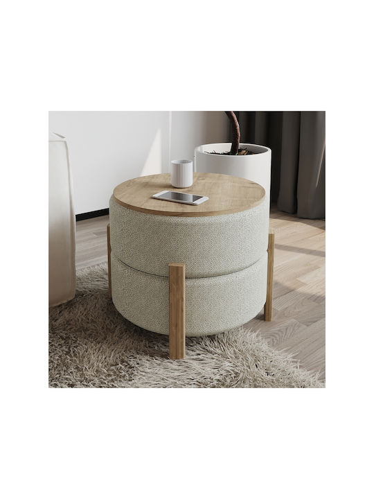 Living Room Wooden Ecru Stool 48x48x47cm