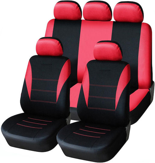 Universal Car Upholstery Seat Covers Front Rear Full Seats 9 Pieces Red-black