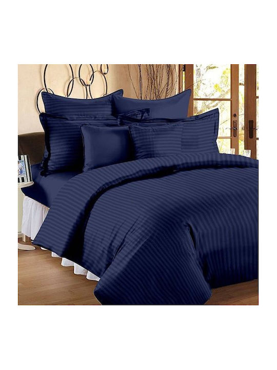MayHome Set Cotton Satin Duvet Cover 160x240cm Single with Pillowcase Dark Blue