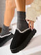Leather Winter Women's Slippers Black