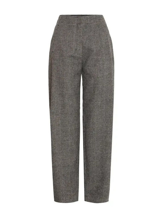Women's Fabric Checked Trousers Small Check