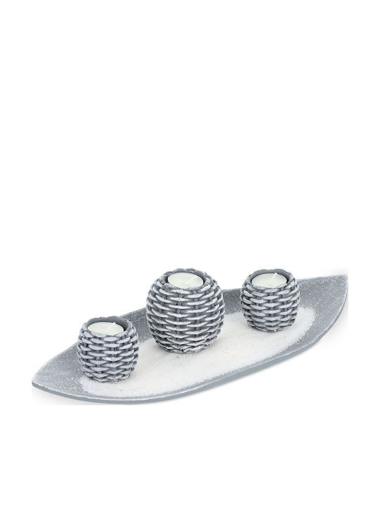Relaxdays Set Suporturi Lumanări Pentru Suporturi De Lumânări Gri 7.5x16cm 3 Bucăți
