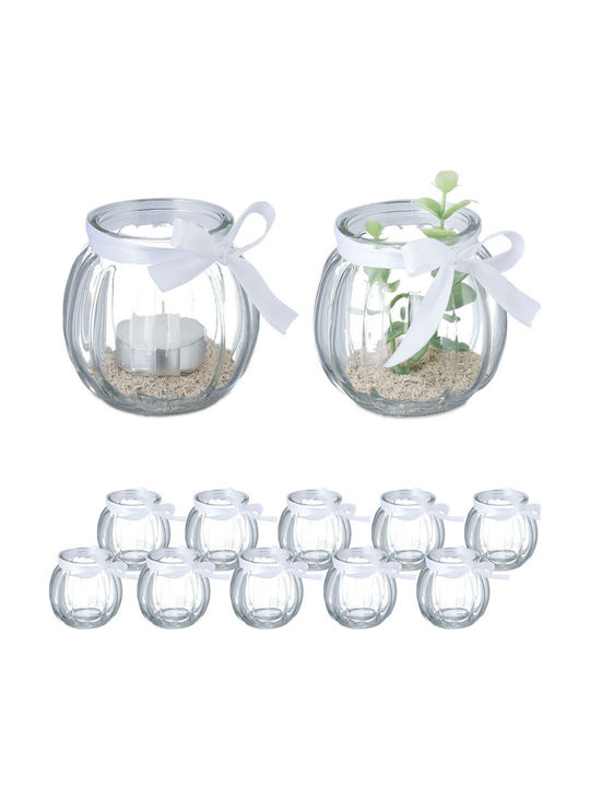 Relaxdays Set Suporturi Lumanări Din Sticlă Pentru Suporturi De Lumânări În Culoare Transparentă 7.5x7.5x7.5cm 12 Bucăți