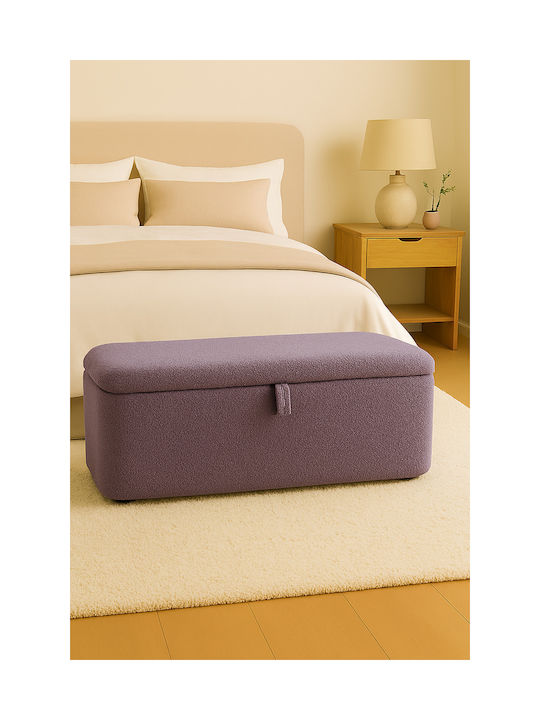 Bench Stool With Storage Space Upholstered In Purple Fabric 90x35x42cm