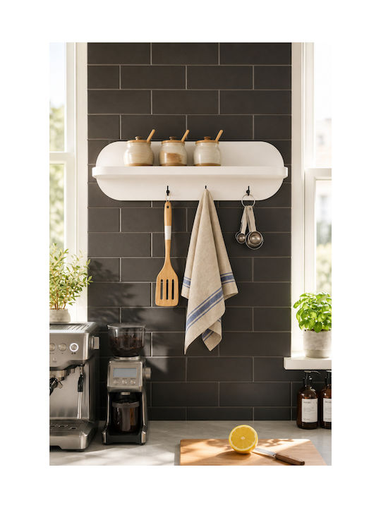 SteweHome Wooden Wall Hanger White 60x14x11cm