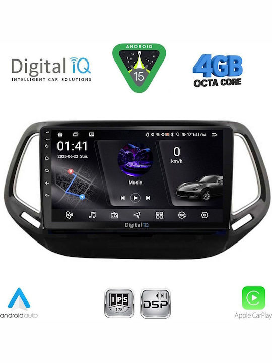 Digital IQ Auto-Audiosystem für Jeep Compass 2016-2021 mit Klima (Bluetooth/USB/Eingebautes Wi-Fi/GPS/Apple CarPlay/Android Auto) mit 10" Touchscreen