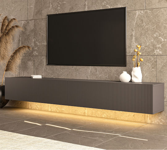 Телевизионни Мебели Стенен с LED Осветление Сив 240x31x28см