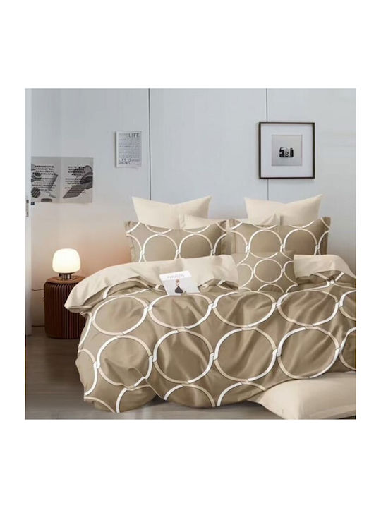 SpitiBazaar Bed Sheet Set With 2 Pillowcases Double With Rubber Hugger 160x240cm Beige 3 Pieces