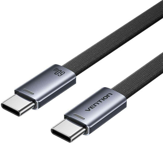 Vention Flat Braided USB 2.0 Cable USB-C Male - USB-C 60W PD Black 1m TRZBF