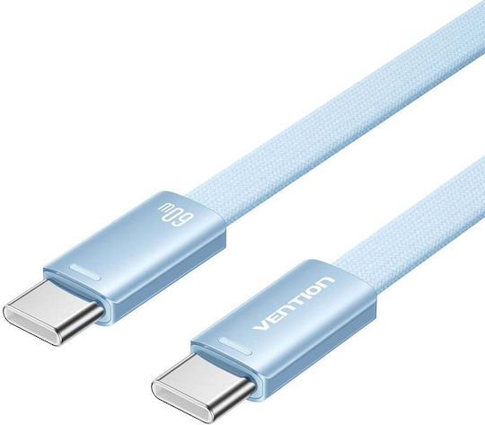 Vention Cablu USB 2.0 Flat / Braided USB-C Masculin - USB-C 60W PD Albastru 1m TRZSF