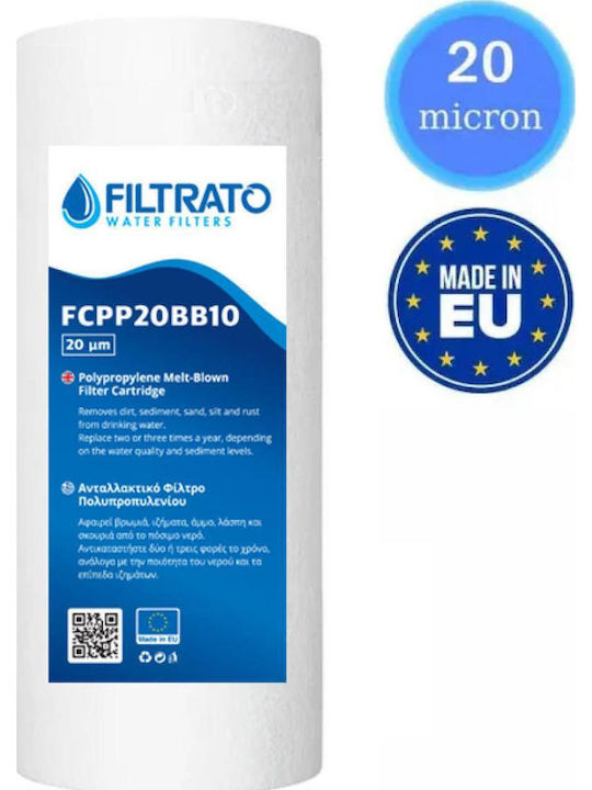 Filtrato Water Filter Cartridge Under Sink / Central Water Filtration System Polypropylene 10" FCPP20BB10 20 μm