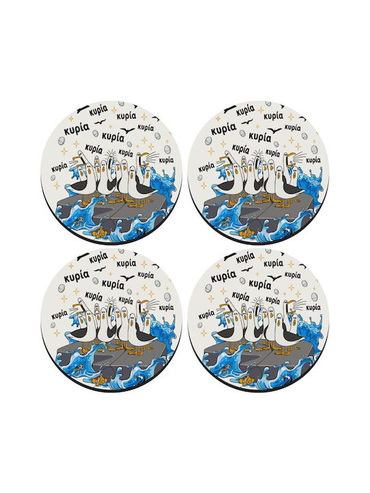 Koupakoupa Madam! The Class Gulls Round Wooden Coaster 4 Pieces