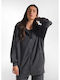 Lang Sweatshirt für Damen mit Kapuze Schwarz