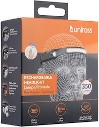 Uniross Rechargeable LED Head Flashlight IP44 with Maximum Brightness 350lm