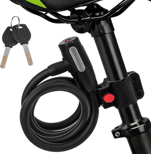 Bicycle Lock Key Zola 150 Cm Spiral Cable 12 Mm Thickness Pvc Coating Uv Resistant Ipx5 Black