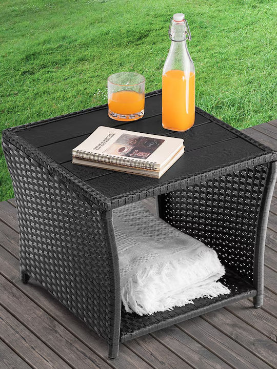Masă Pentru Spații Exterioare Mici Rattan Cu Suprafață Din Lemn Neagră 45x45x40cm