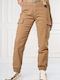 Pantaloni Dama High Rise Din Țesătură Fit Mama Kaki