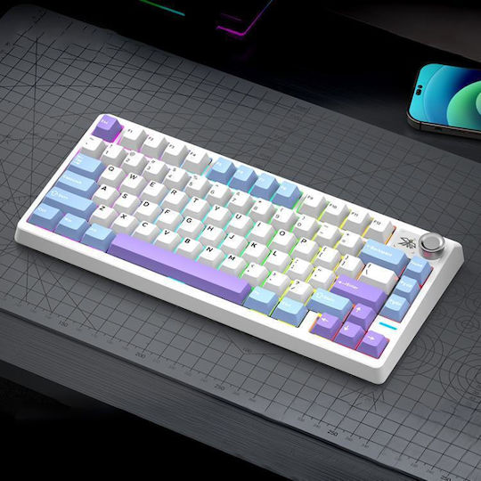 Shipadoo JK750 Kabelloses Gaming-Technik Tastatur 75% mit Benutzerdefiniert Blau Schaltern und RGB-Beleuchtung Englisch (US) Glacier Lila