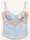 Damen Bluse Korsett Blumen Hellblau