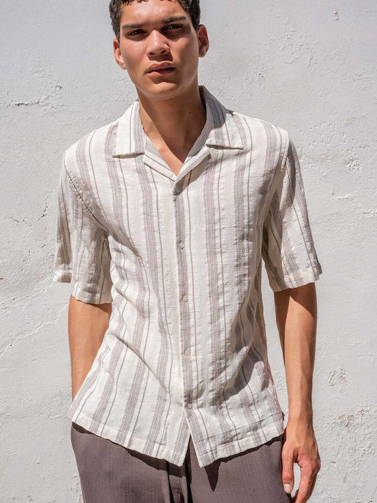 Vittorio Artist Short Sleeve Linen Shirt Brown