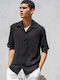 Short Sleeve Linen Shirt Black