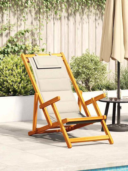 Wooden Deckchair With Arms Cream 61.5x110x96cm