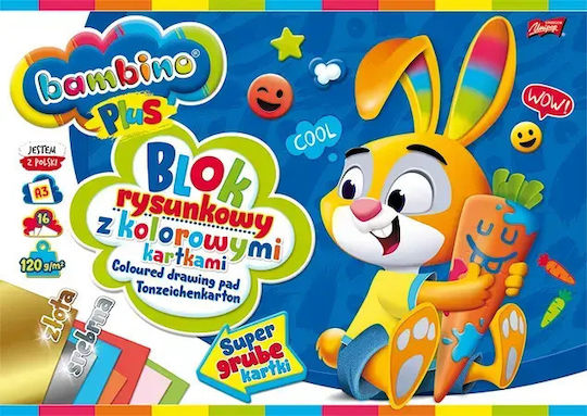A3 Drawing Pad 16 Sheets Colored Pages + Gold Silver Bambino Plus Package 10 Pieces